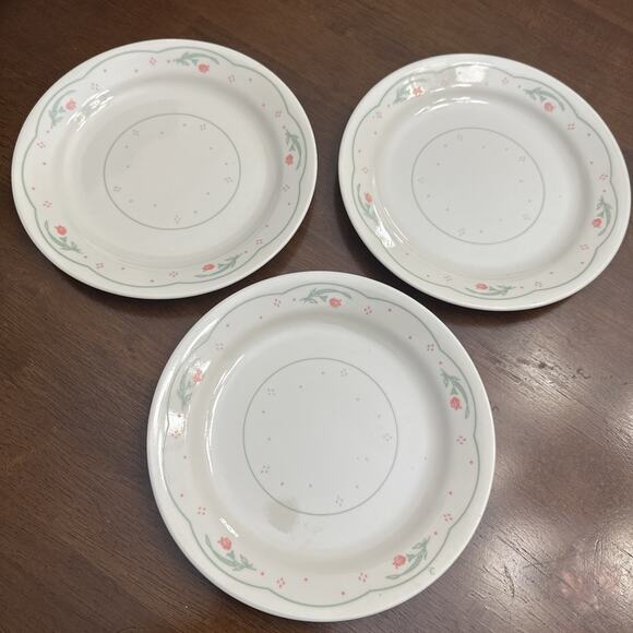 3 PC SET VINTAGE CORELLE CALICO ROSE PINK FLOWER SALAD DESSERT PLATES 7-1/4" USA - Picture 1 of 8